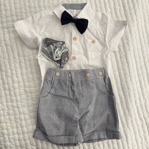 Baby Boy Formal Shorts and Button up White top with Suspenders